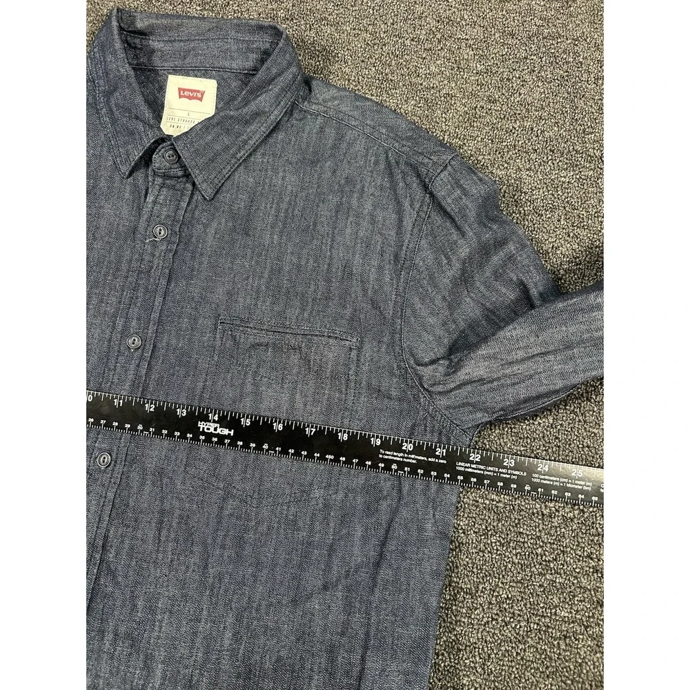 Levi's Denim Shirt Men's Large Dark Blue Denim Button Up‎ Western Pocket L/S